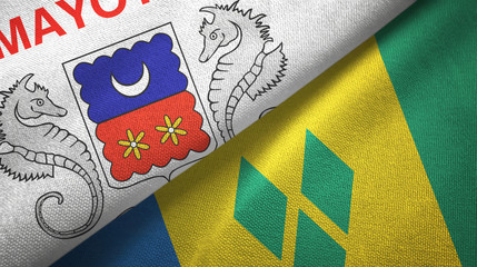 Mayotte and Saint Vincent and the Grenadines two flags textile cloth
