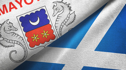 Mayotte and Scotland two flags textile cloth, fabric texture