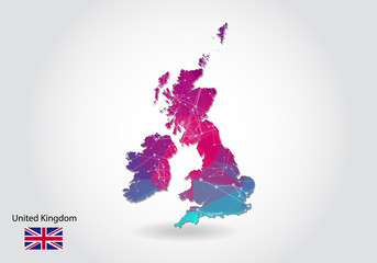 Vector polygonal United Kingdom map. Low poly design. map made of triangles on white background. geometric rumpled triangular low poly style gradient graphic, line dots, UI design.