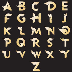 set vector initial letter business wing logo icon corporate technology concept gold color bundle