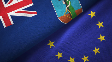 Montserrat and European Union two flags textile cloth, fabric texture