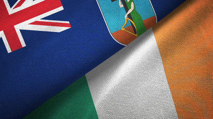 Montserrat and Ireland two flags textile cloth, fabric texture