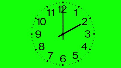 Time lapse animated clock face isolated against a green background, loopable.