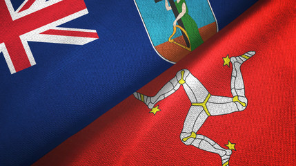 Montserrat and Isle of Mann two flags textile cloth, fabric texture