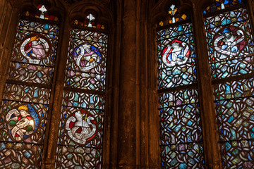colorful stained glass glowing in the sunset