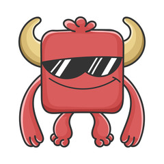Cool Sunglasses Red Square Devil Cartoon Monster