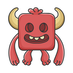 Creepy Red Square Devil Cartoon Monster