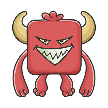 Evil Red Square Devil Cartoon Monster