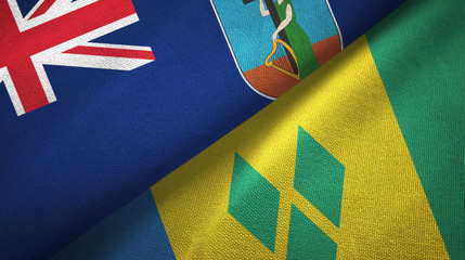 Montserrat and Saint Vincent and the Grenadines two flags textile cloth