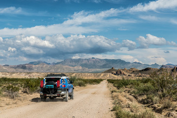 4x4 car on dirty road at Big Bend National Park, Texas