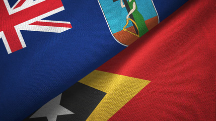 Montserrat and Timor-Leste East Timor two flags textile cloth, fabric texture