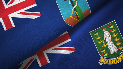 Montserrat and Virgin Islands British two flags textile cloth, fabric texture