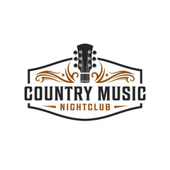 Classic country music, guitar vintage retro logo design