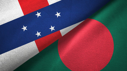 Netherlands Antilles and Bangladesh two flags textile cloth, fabric texture