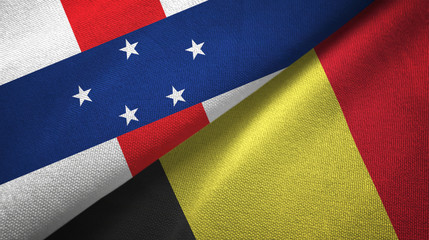 Netherlands Antilles and Belgium two flags textile cloth, fabric texture