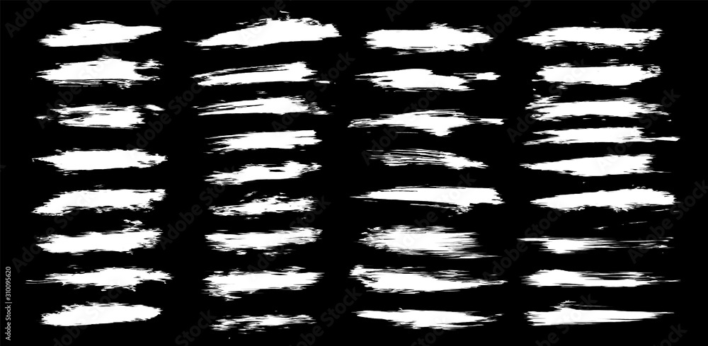 Poster ink splashes vector set. high quality smeared strokes. white ink splatter dirt stain splattered with
