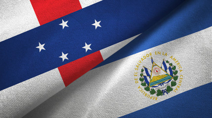 Netherlands Antilles and El Salvador two flags textile cloth, fabric texture
