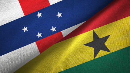 Netherlands Antilles and Ghana two flags textile cloth, fabric texture