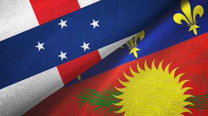 Netherlands Antilles and Guadeloupe two flags textile cloth, fabric texture