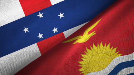 Netherlands Antilles and Kiribati two flags textile cloth, fabric texture