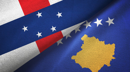 Netherlands Antilles and Kosovo two flags textile cloth, fabric texture