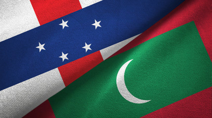 Netherlands Antilles and Maldives two flags textile cloth, fabric texture