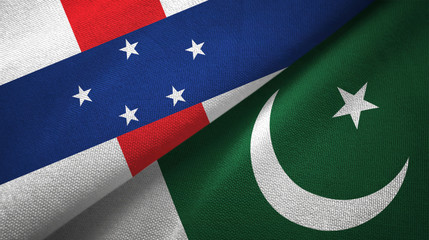 Netherlands Antilles and Pakistan two flags textile cloth, fabric texture