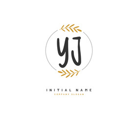 Y J YJ Beauty vector initial logo, handwriting logo of initial signature, wedding, fashion, jewerly, boutique, floral and botanical with creative template for any company or business.