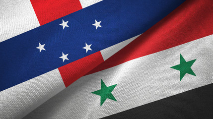 Netherlands Antilles and Syria two flags textile cloth, fabric texture