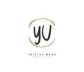 Obraz premium Y U YU Beauty vector initial logo, handwriting logo of initial signature, wedding, fashion, jewerly, boutique, floral and botanical with creative template for any company or business.