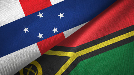 Netherlands Antilles and Vanuatu two flags textile cloth, fabric texture