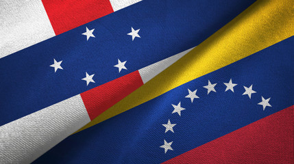 Netherlands Antilles and Venezuela two flags textile cloth, fabric texture