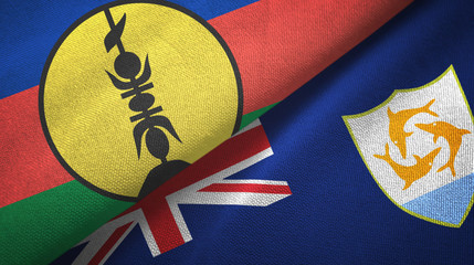 New Caledonia and Anguilla two flags textile cloth, fabric texture