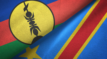 New Caledonia and Congo Democratic Republic two flags textile cloth