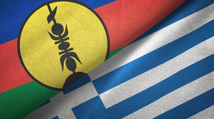 New Caledonia and Greece two flags textile cloth, fabric texture