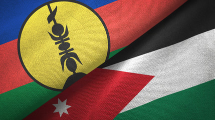 New Caledonia and Jordan two flags textile cloth, fabric texture