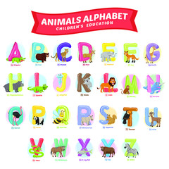 stock vector of cute animals alphabet. animal for education