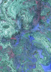 Malachite dark blue green background stone wall texture unique technology of painting with paints on water. For tile design, background, stone imitation