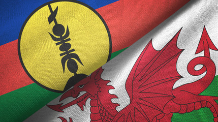 New Caledonia and Wales two flags textile cloth, fabric texture
