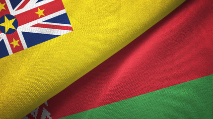 Niue and Belarus two flags textile cloth, fabric texture