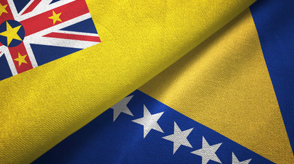 Niue and Bosnia and Herzegovina two flags textile cloth, fabric texture