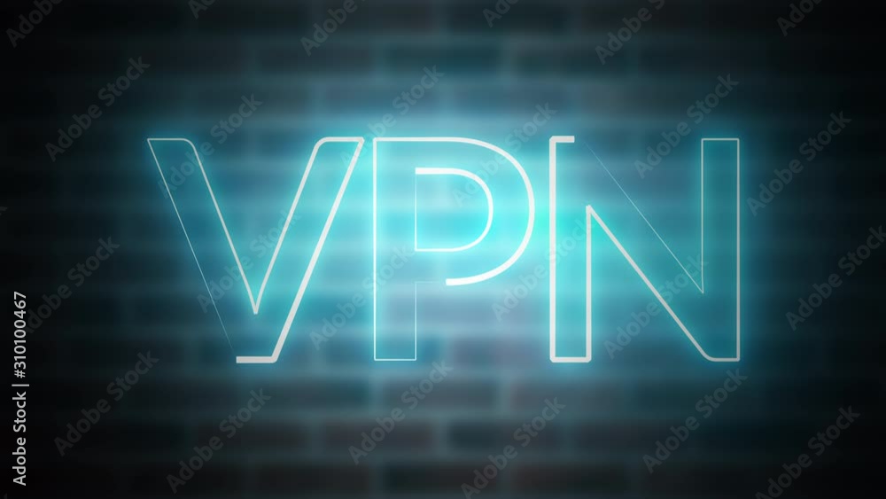 Poster 3d rendering of shine text vpn against the background of brick, computer generated wireframe symbol 