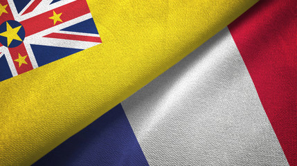 Niue and France two flags textile cloth, fabric texture
