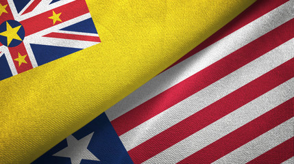 Niue and Liberia two flags textile cloth, fabric texture