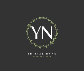 Y N YN Beauty vector initial logo, handwriting logo of initial signature, wedding, fashion, jewerly, boutique, floral and botanical with creative template for any company or business. - obrazy, fototapety, plakaty