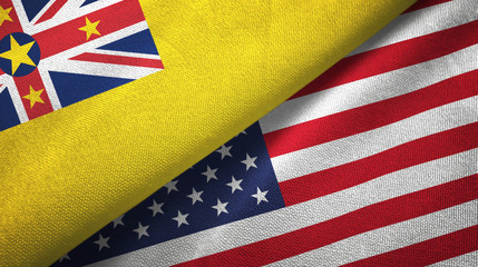 Obraz premium Niue and United States two flags textile cloth, fabric texture