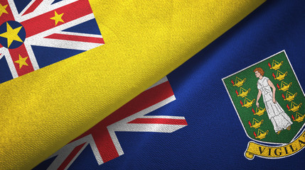 Niue and Virgin Islands British two flags textile cloth, fabric texture