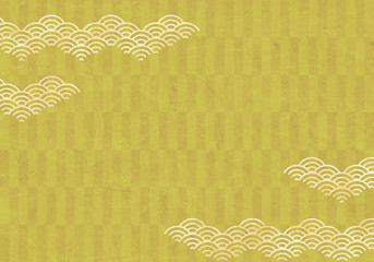 背景：青海波 市松模様 波 海 市松 伝統 和風 和柄 図案 壁紙 テクスチャー 金 屏風