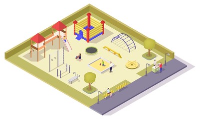 Children playground equipment, vector flat isometric illustration