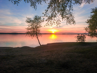 Sunset front of lake in Minsk Belarus Europe